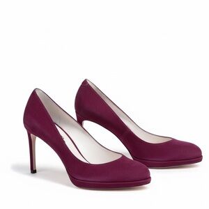 Stuart Weitzman Women's 5.5 Platform Suede Burgundy Stilettos Heel Pumps Shoes